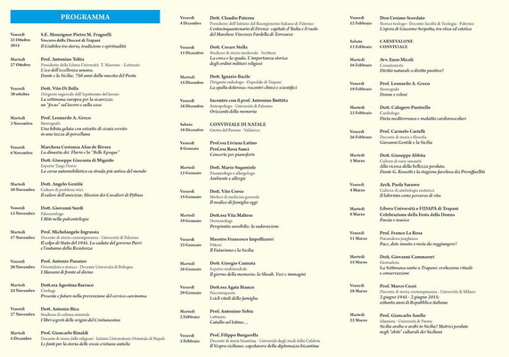 Immagine riferita a: anno accademico 2015/2016Immagine riferita a: Pubblicato il Programma del nuovo Anno Accademico